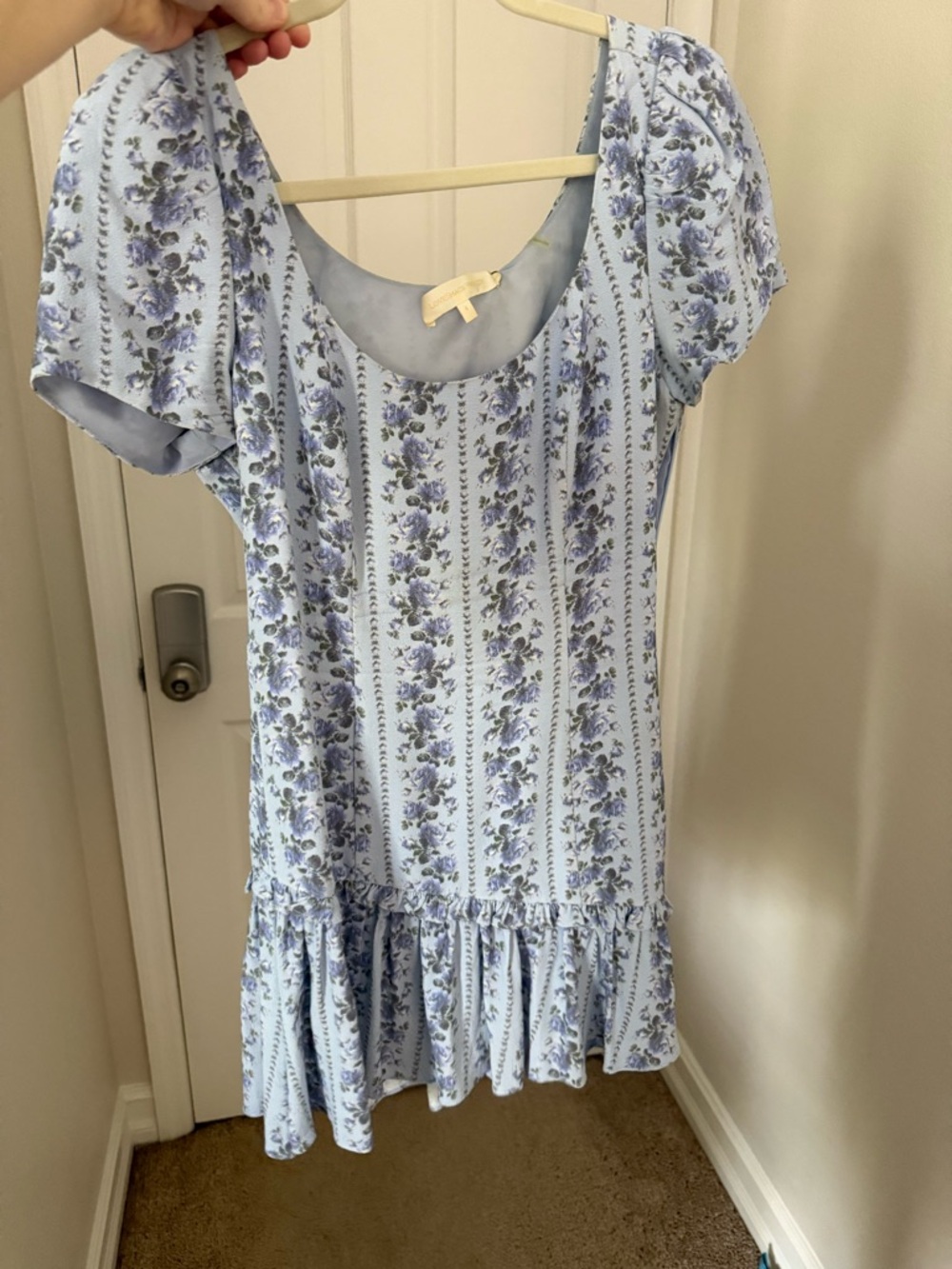 LoveShackFancy Light Blue Floral Ruffle Dress